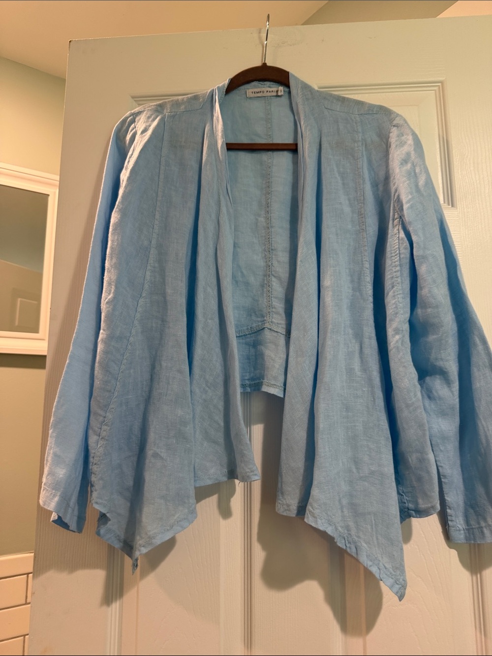 Tempo Paris Pale Blue Linen Drape Front Jacket